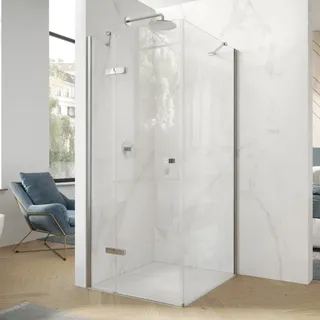 HÜPPE Design pure 4-Eck Schwingtür mit Beschlag und festen Segment B: 90 H: 197 cm, Linksbefestigung, Glas ohne Anti-Plaque, Duschkabinen, 8P9003092321,