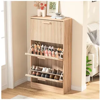 Furnishings Home Schuhschrank Schuhregal Step 2 Schuhständer Schuhkommode (1-St) Breite 60 cm, Tief 24 cm, mit 3 Klappen, Schuhkipper beige