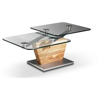 Novel Couchtisch, Eiche, Edelstahl, Holz, Glas, Asteiche, massiv, rechteckig, Säule, Bodenplatte, 60x41x113 cm, Wohnzimmer, Wohnzimmertische, Couchtische, Couchtische Glas