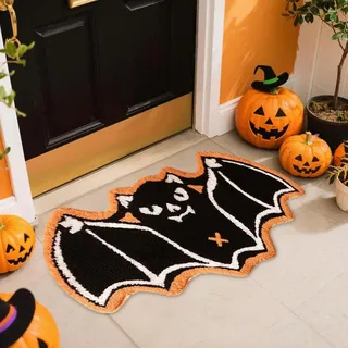Halloween Fußmatte, 3D Halloween Deko Innen Fussmatte, Geister Fledermaus Spinnennetz Kürbis Deko Fußmatte,Horror Rutschfeste Bodenmatte,Gothic Teppich Helloween Türmatte für Helloween Dekoration (B)