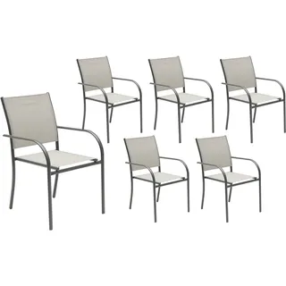 LC Garden »Campino« 6er Set Gartenstühle Beige Stapelstühle Bistrostühle Textilen