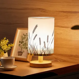 ACAREY Tischlampe Nachttischlampe Holz, Tischlampe Vintage, Kleine Tischleuchte, Retro Landhaus, Lampenschirm Aus Leinen, Für Deko Schlafzimmer, Wohnzimmer, Geschenk, Beige, Geschenke Für Frauen (C)