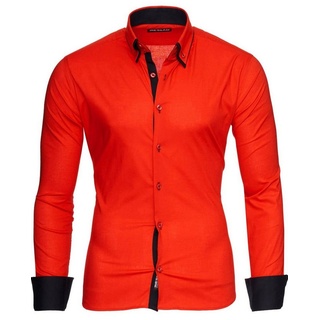 Reslad Langarmhemd Reslad Herren Langarm Hemd Alabama RS-7050 Doppelkragen Kontrast Männer Hemden rot|schwarz L