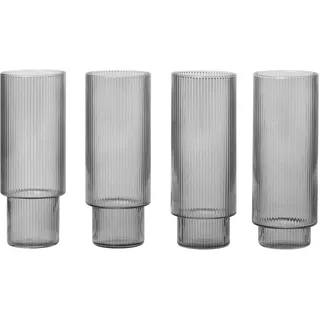 Ferm Living - Ripple Longdrink Gläser (4er-Set), smoked grey