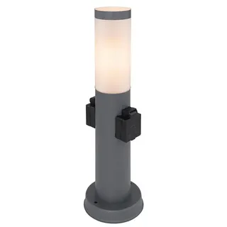RGB LED Sockelleuchte, Edelstahl, 2x Steckdose, H 45 cm - Grau