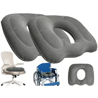 Aufblasbares Donutkissen - Orthopädisches Sitzkissen Set aus 2 - Grau