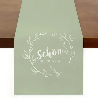 YRsorn Tischläufer Eukalyptus Grün - Modern Tischläufer Salbeigrün, Schön DASS Du Da Bist für Hochzeit Taufe Festliche Dekoration Party, 35 * 180cm