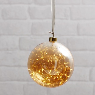 Glaskugel GLOW - amber Glas - 40 warmwei√üe LED am Draht - D: 15cm - inkl. Trafo - 3m Kabel
