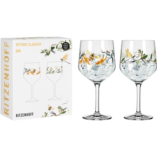 Ritzenhoff 3791002 Gin-Glas 700 ml 2er-Set -Serie Botanic Glamour Nr. 1 2 Stück mit Papierwelten Made in Germany, Grün, Orange, Schwarz