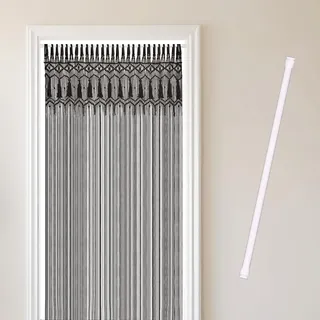 Cozyor Makramee Boho Vorhang + Klemmstange 70-120 cm ohne Bohren Türvorhang Fenstervorhang 132x200cm Raumtrenner, Wandbehang & Deko schwarz weiß, Hochzeit handgemacht