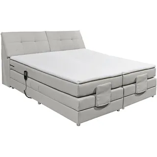 ed exciting design CARPINO 180x200 cm Boxspringbett mit Motor, Stauraum im Kopfteil und Topper grau