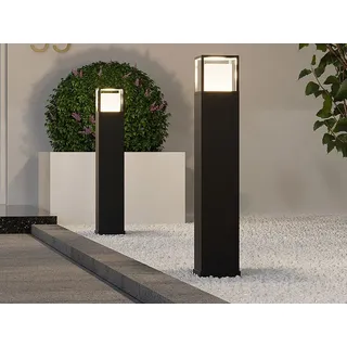 LED Außen Wegeleuchte SET Gartenwegbeleuchtung mit Strom Terrassenlampen eckig - Grau/Weiß