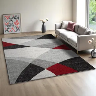 Mia ́s Teppiche Modena - Moderner Kurzflor Teppich, Wohnzimmer & Schlafzimmer, weich & pflegeleicht, geometrische Wellenmuster, Grau, 120 x 160 cm