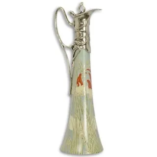 Casa Padrino Jugendstil Weinkrug Mehrfarbig / Silber 11,3 x 13,5 x H. 39,8 cm - Porzellan Krug mit Deckel - Barock & Jugendstil Deko Accessoires
