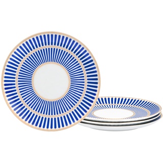 fanquare 20cm Moderne Dessertteller, 4er Set Salatteller mit blauen Streifen, Kleine Porzellanteller, Porzellan Teller für Pasta, Vorspeise