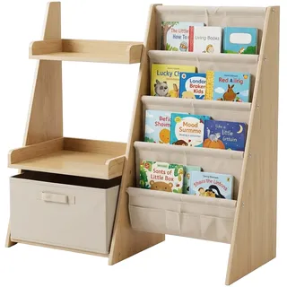 Relaxdays Kinderregal mit Stofftaschen 0,85 x 0,80 x 0,35 m MDF braun/weiß