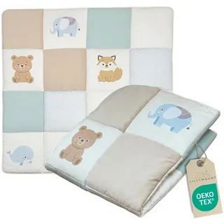 LILLYMOUNT Krabbeldecke für Baby 120x120cm, 100% Baumwolle Oeko-TEX, weich gepolstert Antirutsch Krabbelmatte, Spielteppich und Spielmatte, ideal als Spieldecke und Babydecke