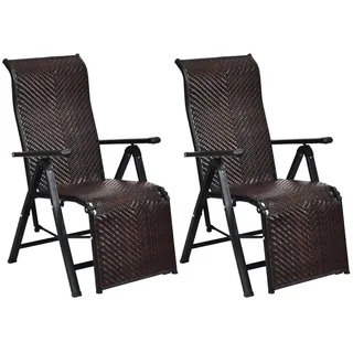 COSTWAY Gartenliege, 2 St., PE Rattan, klappbar & verstellbar braun