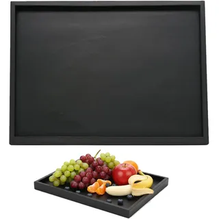 Holztablett Schwarz, Tablett Für Tee Und Kaffee, Tray Für Lebensmittel Und Kosmetik, 32 X 20 X 2 cm, Vielseitig Einsetzbar