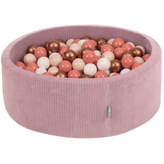 KiddyMoon Bällebad OK30VS, (Bällepool mit bunten Bällen, 300-tlg., abnehmbarer Bezug mit Reißverschluss), Schaumstoff-Bällebad mit Rippenstrickstoff in vielen Farben beige|lila|rosa