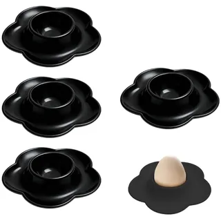 CFEWV 4Er Set Eierbecher Plastik Stapelbar, Eierbecher Lustig Schwarz Kunststoff, Blumenform, Bruchsicher, Lebensmittelecht, Eierhalter Für Frühstück, Esstisch, Camping