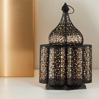 Orientalische kleine Tischlampe Lampe Feryal 37cm Schwarz E27 | Marokkanische Tischlampen klein aus Metall, Lampenschirm Goldfarbig | Nachttischlampe modern, für Vintage Stil Design