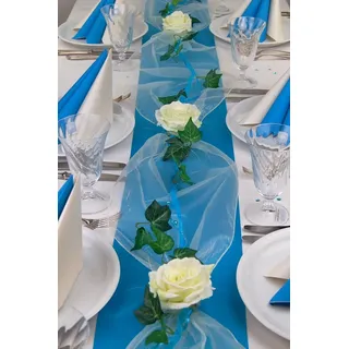 Tischdeko Komplett Set FLAIR TÜRKIS Tischdekoration für Hochzeit Taufe Geburtstag Kommunion Konfirmation Jubiläum in türkis-creme für 16-20 Personen