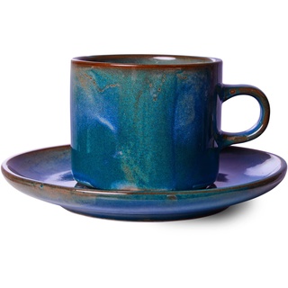 HKliving - Chef Ceramics Tasse mit Untertasse, 220 ml, rustic blue