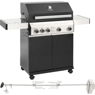 TAINO BLACK 4+1 Set mit Drehspieß Gasgrill Rotisserie mit Motor 4 Brenner Keramik-Sear Zone elektrischer Fleischspieß Grillwagen - Schwarz