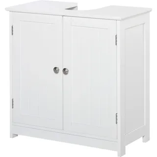 kleankin Badezimmerschrank unter Waschbecken - Unterschrank - Schrank 2 Türen mit Regal - Abmessungen 60B x 30T x 60H cm - in weißem Holz   Aosom