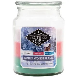 Candle-Brothers Große Duftkerze im Glas | Winter Wonderland (510g) | Kerzen lange Brenndauer (110h) | 2 Docht Kerze | Winter Kerzen im Glas | 3 Schicht Kerzen