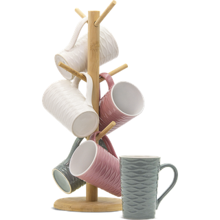 Tassenhalter aus Holz inkl. 6 Keramik-Tassen