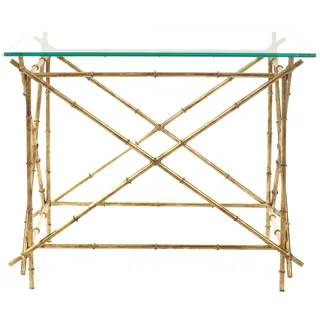 SAFAVIEH Modern Accent Table with Iron Legs, in Gold and Clear, 39 X 69 X 58.92