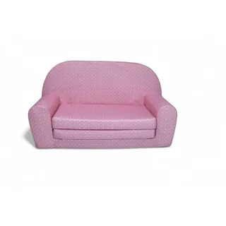 FORTISLINE Kindersofa MINI ausklappbar 78 x 40 x 45 cm - Kindercouch aus Mikrofaser mit Liegefläche 104 cm, abnehmbarem waschbarem Bezug, Oeko-TEX Standard 100, Rosa Punkte Weiss
