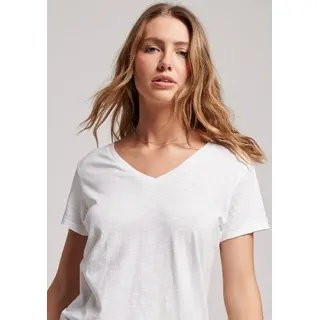 Superdry V-Shirt STUDIOS SLUB EMB VEE TEE strukturiertes T-Shirt mit V-Ausschnitt und Stickerei weiß XL