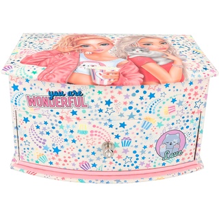 Depesche 12436 TOPModel Cutie Star - Kleines Schmuckkästchen in Rosa, mit Sternen-Muster und Model-Motiv, Schmuckbox mit Spiegel und Klappdeckel