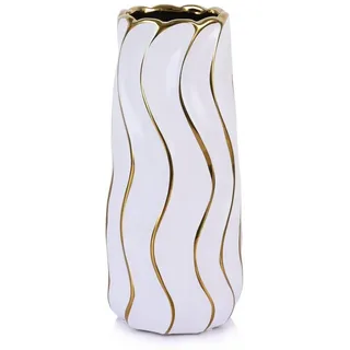 LuxusKollektion Tischvase Vase Weiß/Gold Keramik 19cm (1 St) bunt|goldfarben
