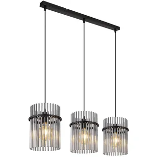 Balkenpendelleuchte 3-flammig mit Rauchglas Stäben, Breite 80cm