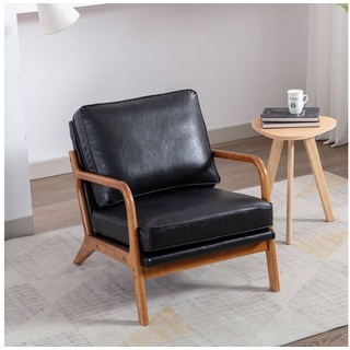 OKWISH Sessel Fernsehsessel Polsterstuhl Freizeitstuhl Relaxsessel Loungesessel (Stuhlbein besteht aus Gummiholz), PU Leder stoff schwarz