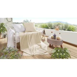 H.G. Hahn Haustextilien Bettwäsche Hahn Sommerset Kissenbezug + Sommerdecke Plaid Tuch uni leinen 203004, Baumwolle, 2 teilig beige