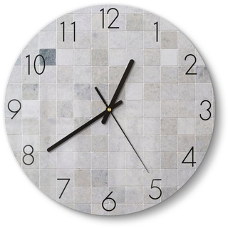 DEQORI Wanduhr 'Fliesenwand aus Keramik' (Glas Glasuhr modern Wand Uhr Design Küchenuhr) grau 30 cm x 30 cm