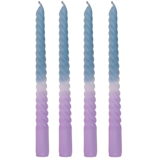Kerze Gedrehte Spitzkerze mit Farbverlauf Lila/Blau Pastellfarben 4er-SET Echtwachskerze Wohndekoration Bunt Geschenkidee 2 x 25 cm