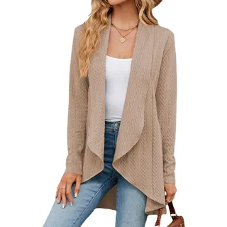 Vagbalena Damen Knit Blazer Business Casual Strickjacke Büro Arbeits Jacke Leichte Maßge schneiderte Blazer Langarm Einfarbig Lose Strickjacke Top (Khaki,XL) - XL