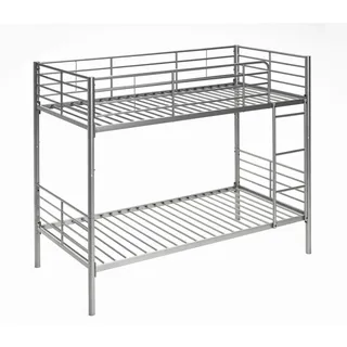 Befara ETAGENBETT TEILBAR Twins - Silber - 90 x 200 Praktisches und Robustes Metall-Etagenbett. In 2 Einzelbetten teilbar. Leiter inklusive. Komplettes Geländer.