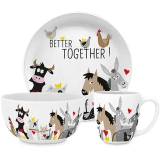ppd Kindergeschirr Animal Friends 3-tlg. - weiß|grau|braun