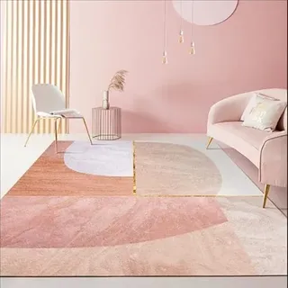 Ldiuttu Teppich fürs Wohnzimmer 120 x 200 cm Teppiche Anti-Rutsch waschbarer Küche Home Decor Schlafzimmer Bettvorleger Moderne geometrische Linien beige rosa orange