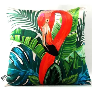 Casa Padrino Wohnzimmer Kissen New Orleans Flamingo Mehrfarbig 45 x 45 cm - Feinster Samtstoff - Luxus Deko Accessoires