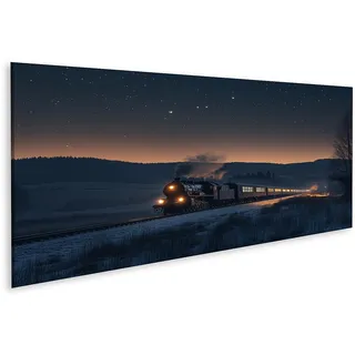 islandburner Bild auf Leinwand Nachtzug unter Sternenhimmel in verschneiter Landschaft Bilder Wandbilder Poster