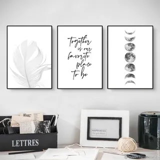 EXQULEG 3er Premium Poster Set, Schwarze und weiße Feder Leinwand Bilder, Wandbilder, Leinwand Kunstposter Wanddeko für Wohnzimmer Schlafzimmer, Ohne Rahmen (30x40cm)