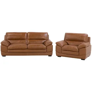 Beliani Ledersessel Ledersofa Goldbraun modernes Wohnzimmer-Set Horten
